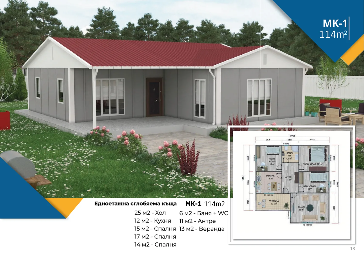 Single-storey MK-1 114 m² — Area 3 bedrooms