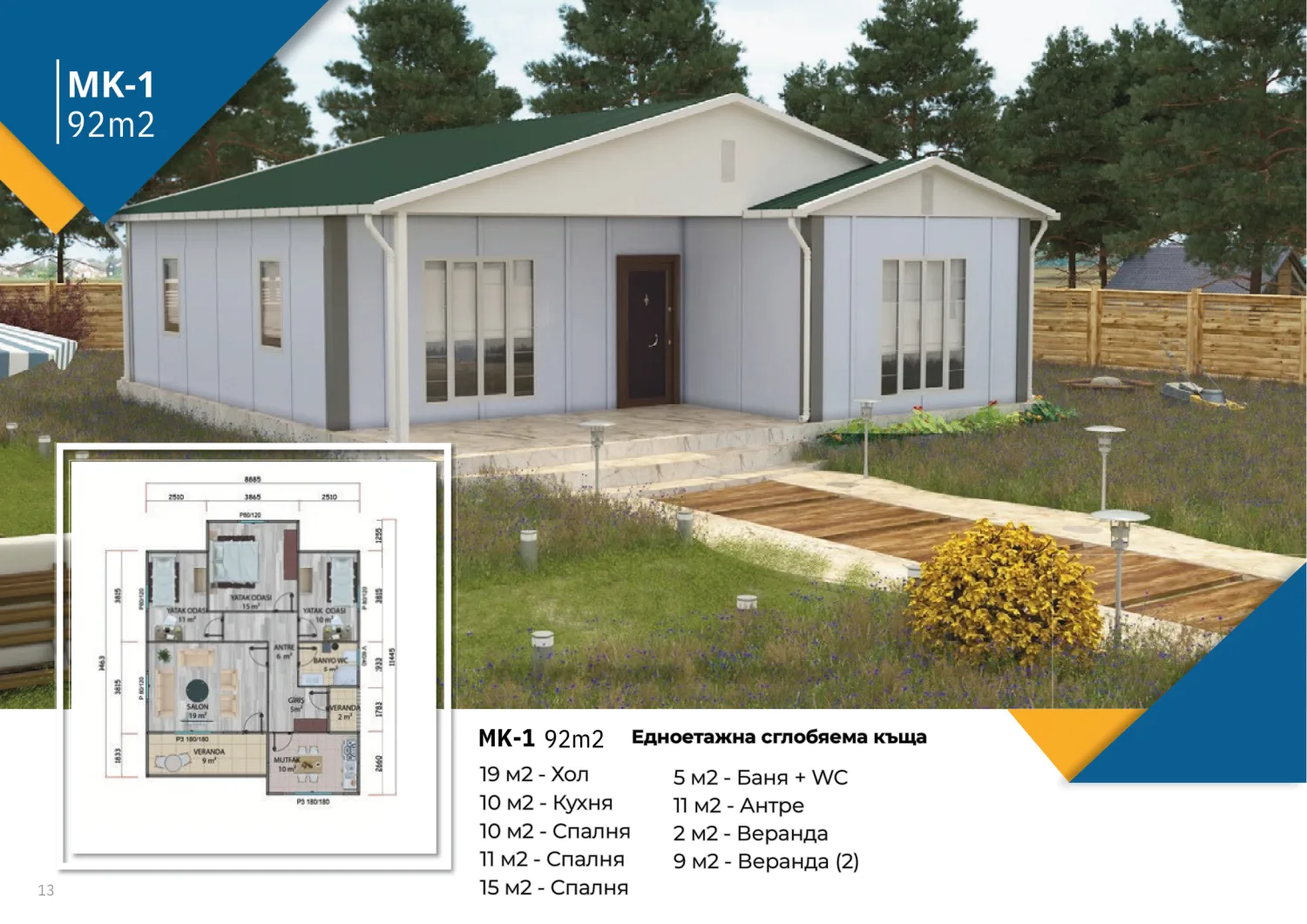 Single-storey MK-1 92 m² — Area 3 bedrooms